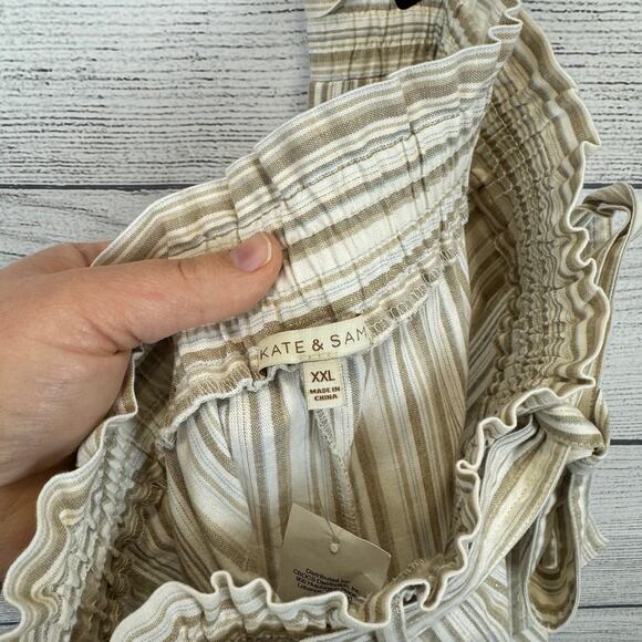 Kate & Sam Plus Size Tan Cream Striped Tie Waist Wide Leg Pants Size XXL - Picture 8 of 9